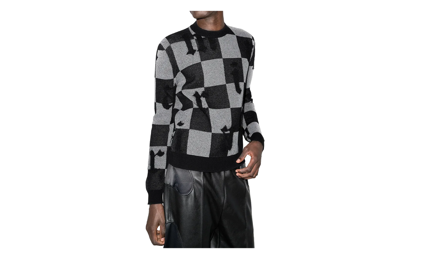 Logo Check Cashmere Crewneck Sweatshirt "Black / White" MKL018 004