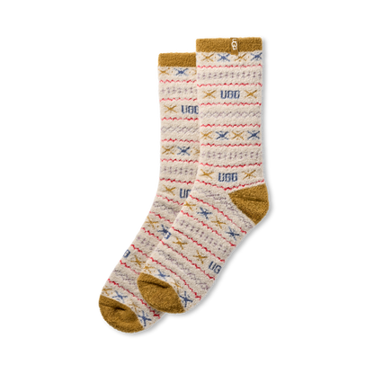 Women's Leslie Graphic Crew Sock Ochre Green Multi UGGisle