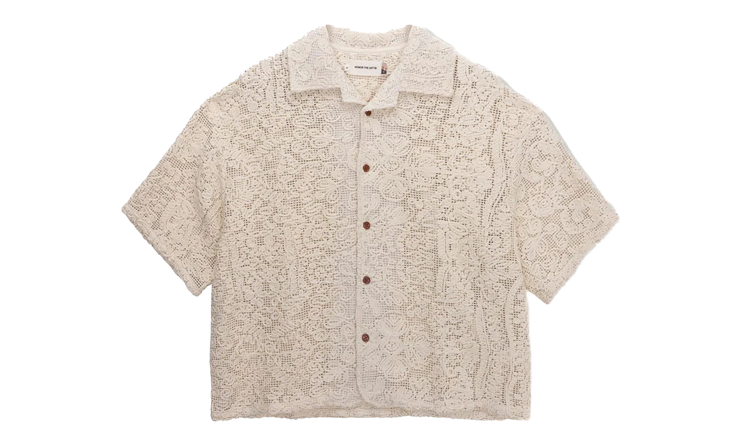 Mind Maze Crochet Camp Short-Sleeve Button Up "Natural" HTG260145 NAT