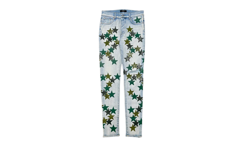Leather Star Patch Jeans "Chemist - Light Indigo Green Multi" SS22MDS022 485