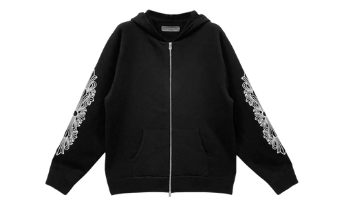 Cashmere Embroidered Floral Sleeve Zip-Up Hoodie "Black" CHRM1011