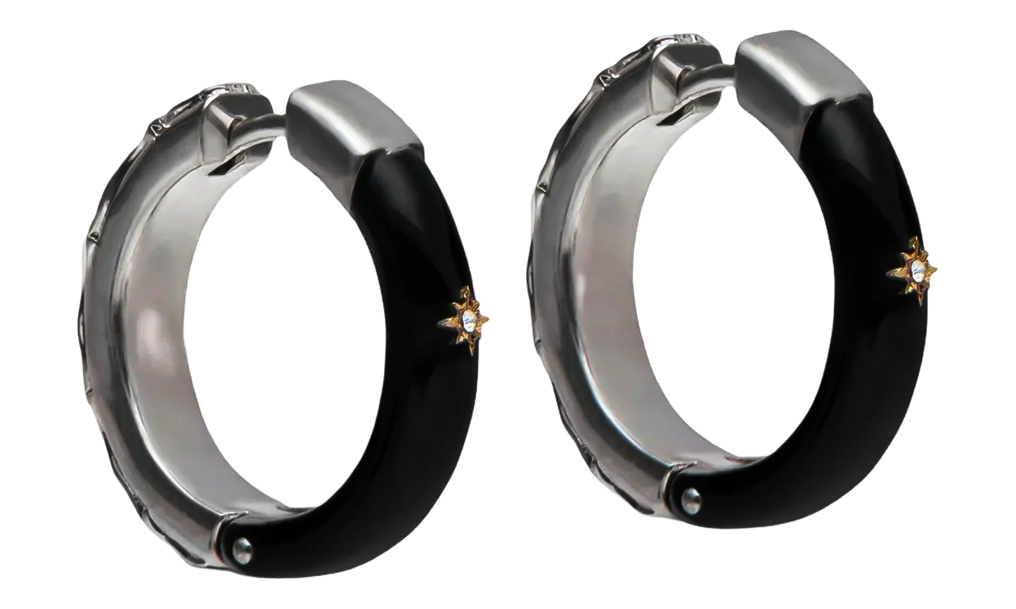 HOOP EARRINGS WITH STAR DETAIL "Black / Silver" SM1VG0050P6478964