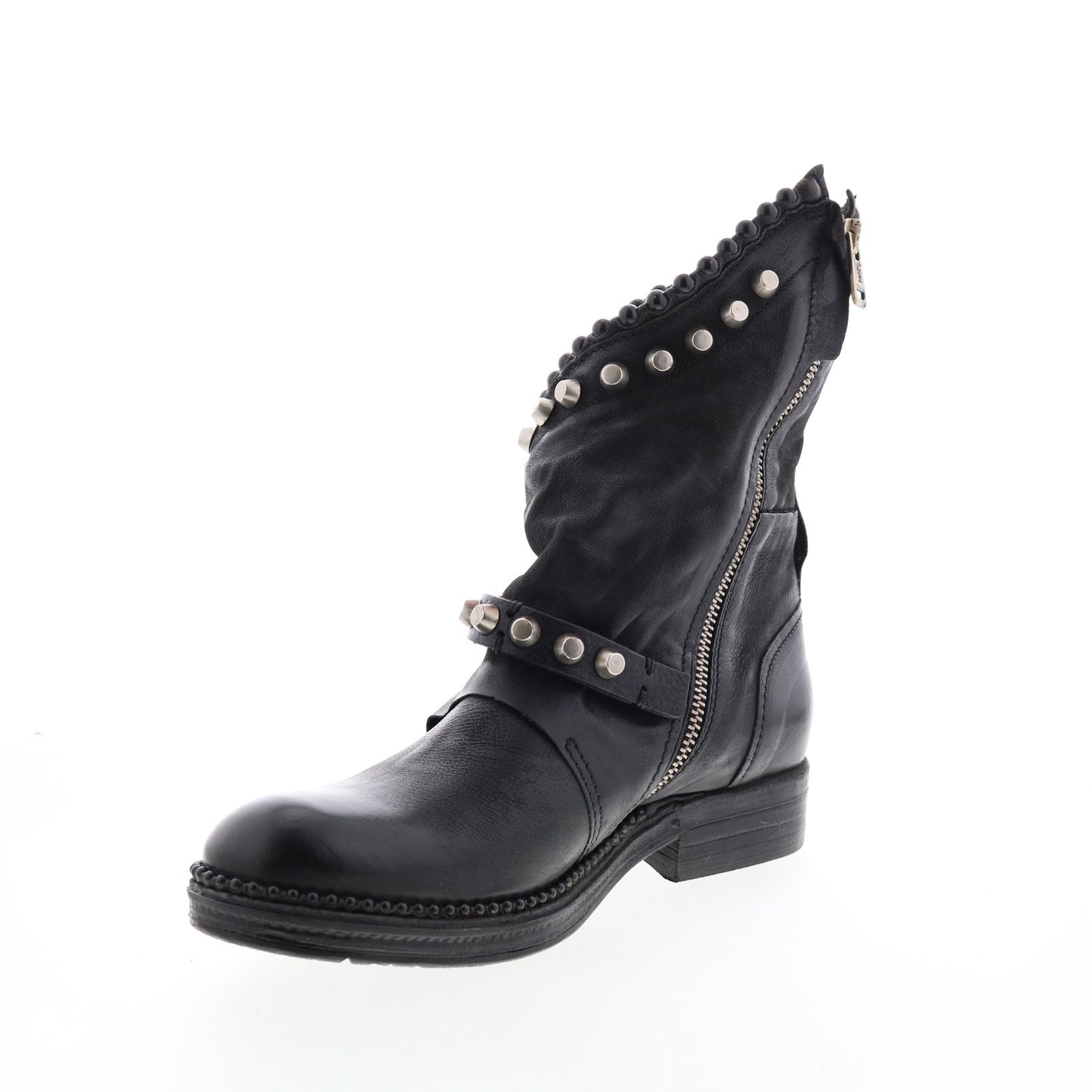 Vianne 250202-102 Womens Black Leather Hook & Loop Mid Calf Boots