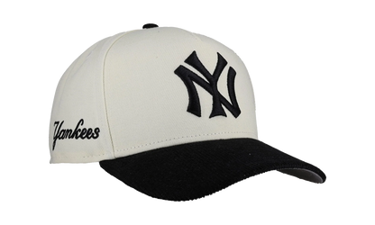 9FIFTY New York Yankees A Frame Snapback Hat "Off White / Black - Corduroy Visor" NE277