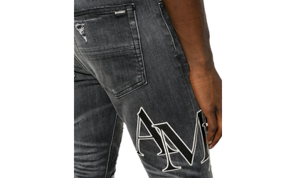 Embroidered Staggered Logo Jeans "Storm Grey Black White" AW23MDS008 516
