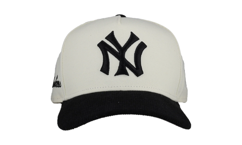 9FIFTY New York Yankees A Frame Snapback Hat "Off White / Black - Corduroy Visor" NE277