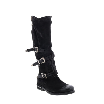 Trigg 516323-201 Womens Black Leather Hook & Loop Knee High Boots