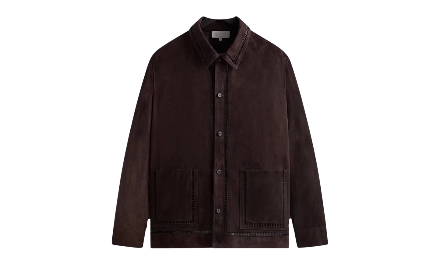 Ladder Stitch Suede Boxy Collared Overshirt "Brown" khm032333 244