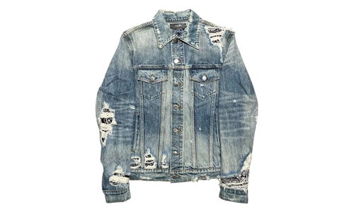 Bandana Distressed Denim Jacket "Indigo Black" ABBDJB