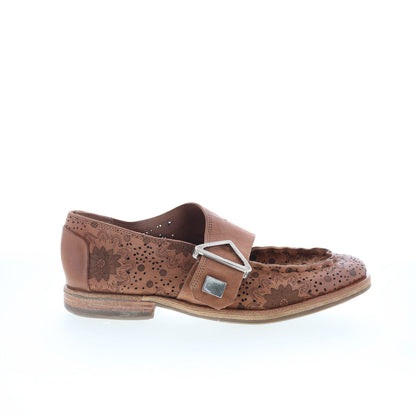 Zeno Floral Womens Brown Leather Loafers & Slip Ons Casual Shoes
