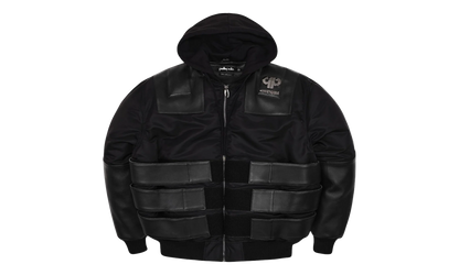 Opium K9 Dogbiter Hooded Leather Bomber Jacket "Black Silver" PP028