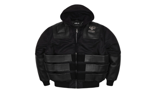Opium K9 Dogbiter Hooded Leather Bomber Jacket "Black Silver" PP028