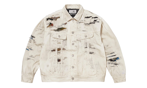 MM6 Maison Margiela Distressed Selvedge Denim Trucker Jacket "SS26 - Beige" SU27185