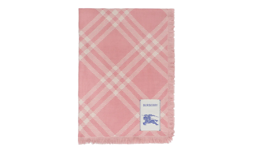MU Wide Check Wool Silk Scarf "Sugar Pink" 8123251