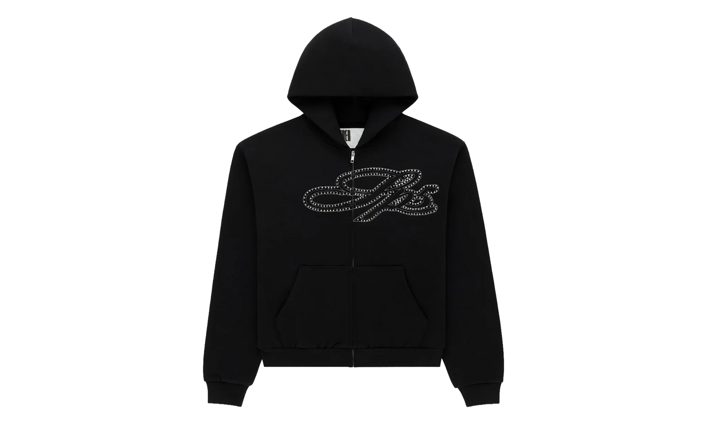 Rhinestone Script Zip Hoodie "Black" SP5der351
