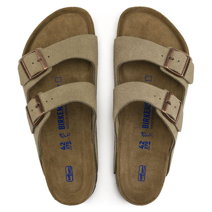 Arizona Suede Leather Soft Footbed Sandal in Taupe