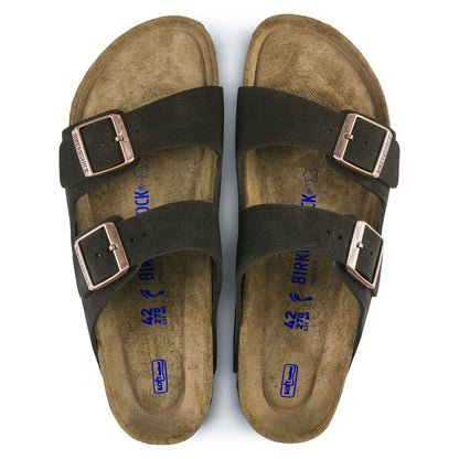 Arizona Suede Leather Soft Footbed Sandal in Mocha