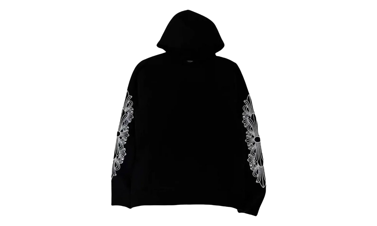 Cashmere Embroidered Floral Sleeve Pullover Hoodie "Black" CHRM1012