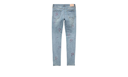 LIGHT INDIGO EMBROIDERY PUNCH P PLAID "Blue" P001 LEPP223