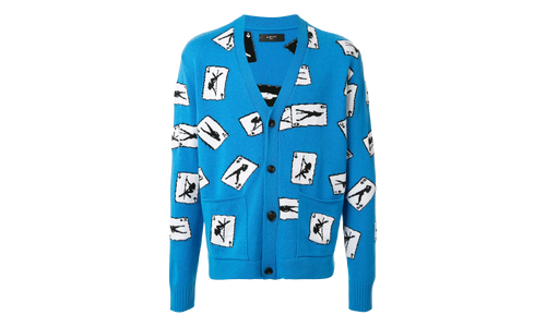 Cards Intarsia Cardigan Sweater "Blue" S0M05108WC BLU