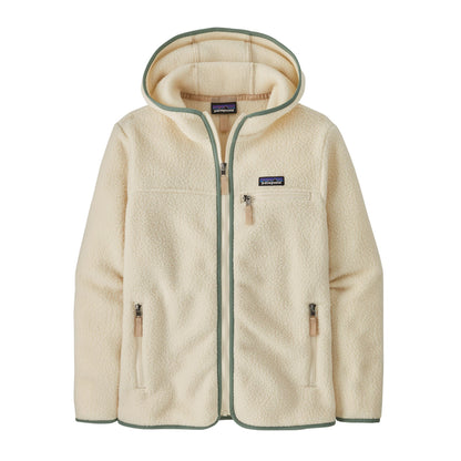 Women's Retro Pile Fleece Hoody in Natural w/ Ellwood Green