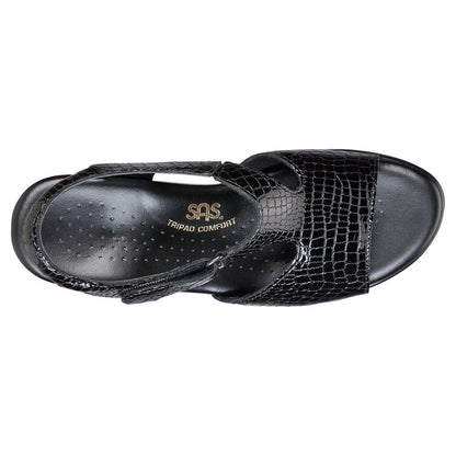 Women's Suntimer Heel Strap Sandal in Black Croc Wide