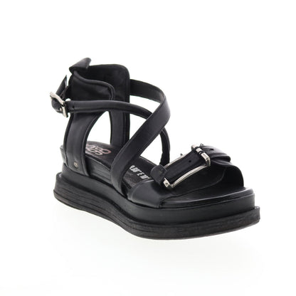 Levy A15024-201 Womens Black Leather Platform Sandals Shoes