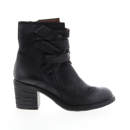 Jacob A24211-301 Womens Black Leather Zipper Mid Calf Boots