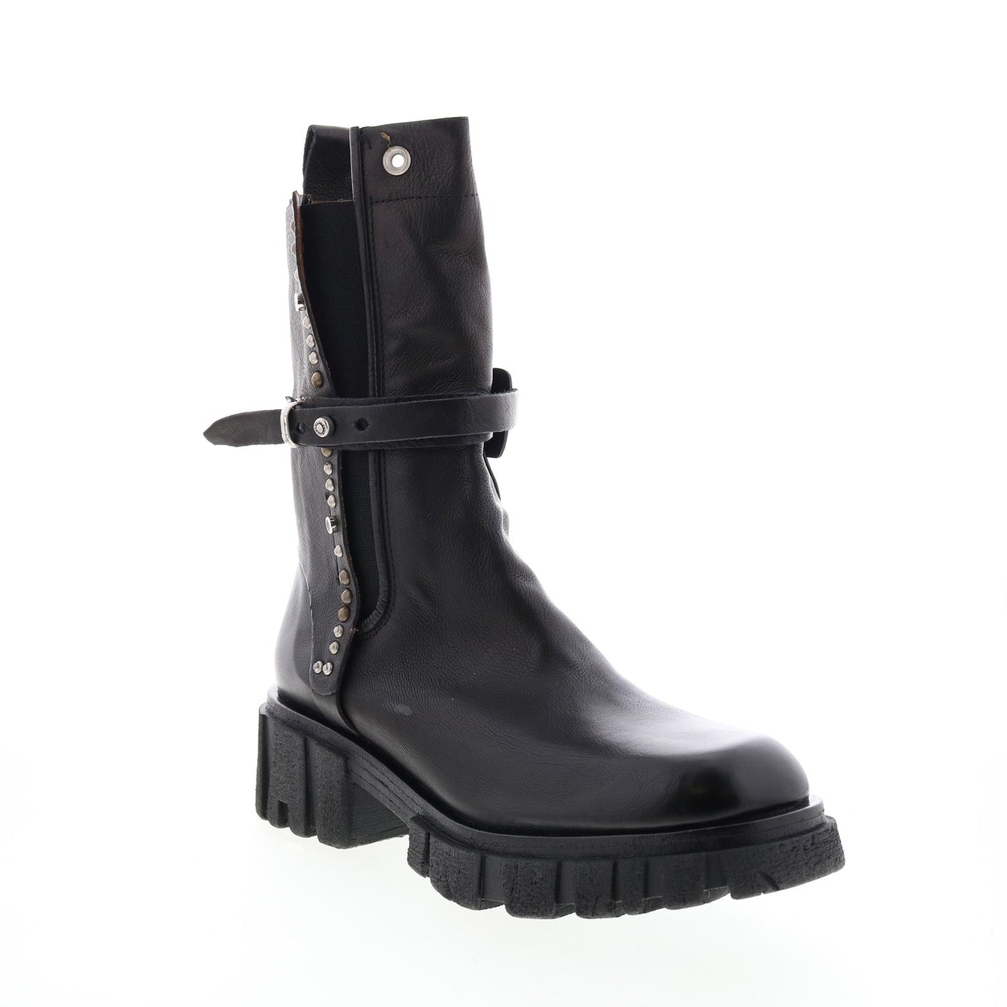 Hallsey A54202-101 Womens Black Leather Hook & Loop Mid Calf Boots