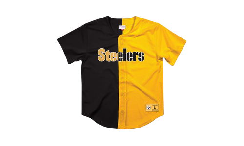 NFL Split Color Mesh Button Front Shirt "Pittsburgh Steelers- Black" FA88Y3 PST K HFH