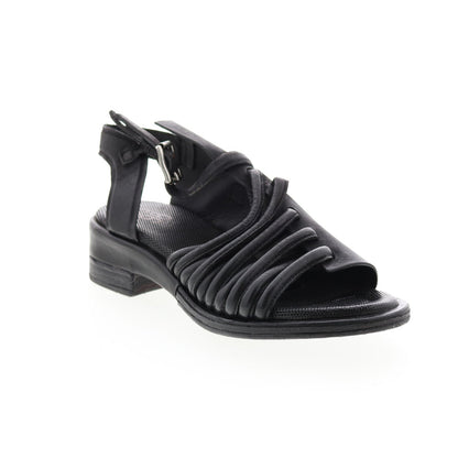 Simmy A70002-101 Womens Black Leather Hook & Loop Strap Heels Shoes