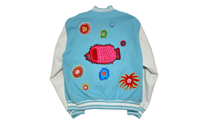 Embroidered Faces Varsity Jacket "YK - Blue" 1AB8H8