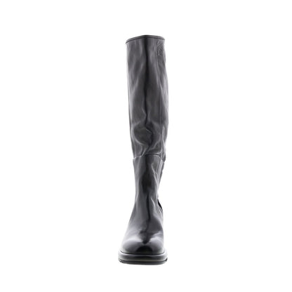 Lynton A95305-101 Womens Black Leather Zipper Knee High Boots