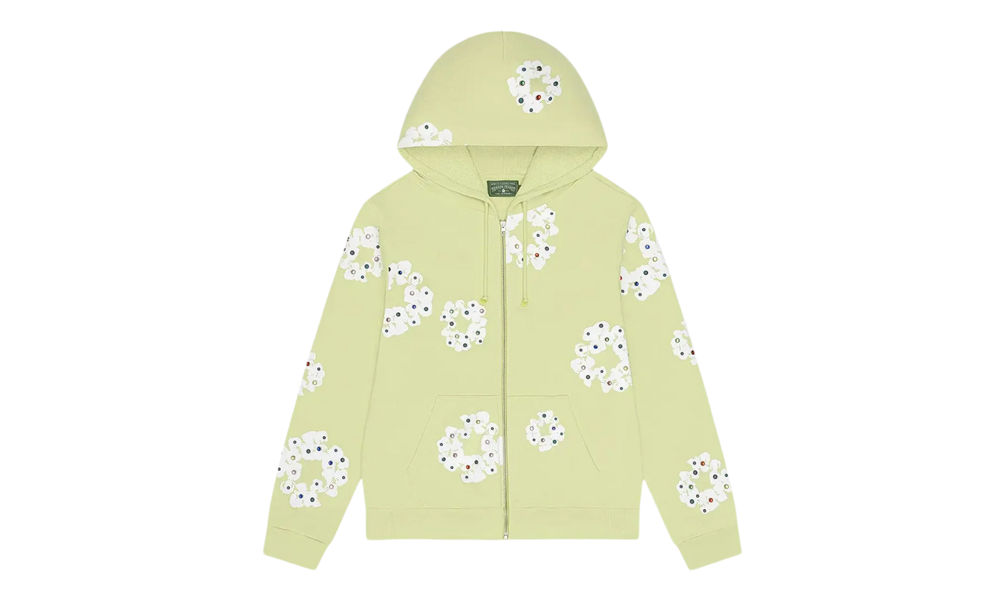 Rhinestone Cotton Wreath Zip Hoodie "Mint" DT517