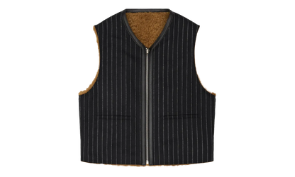 Reversible Pinstripe Shearling Vest "Black" DT456
