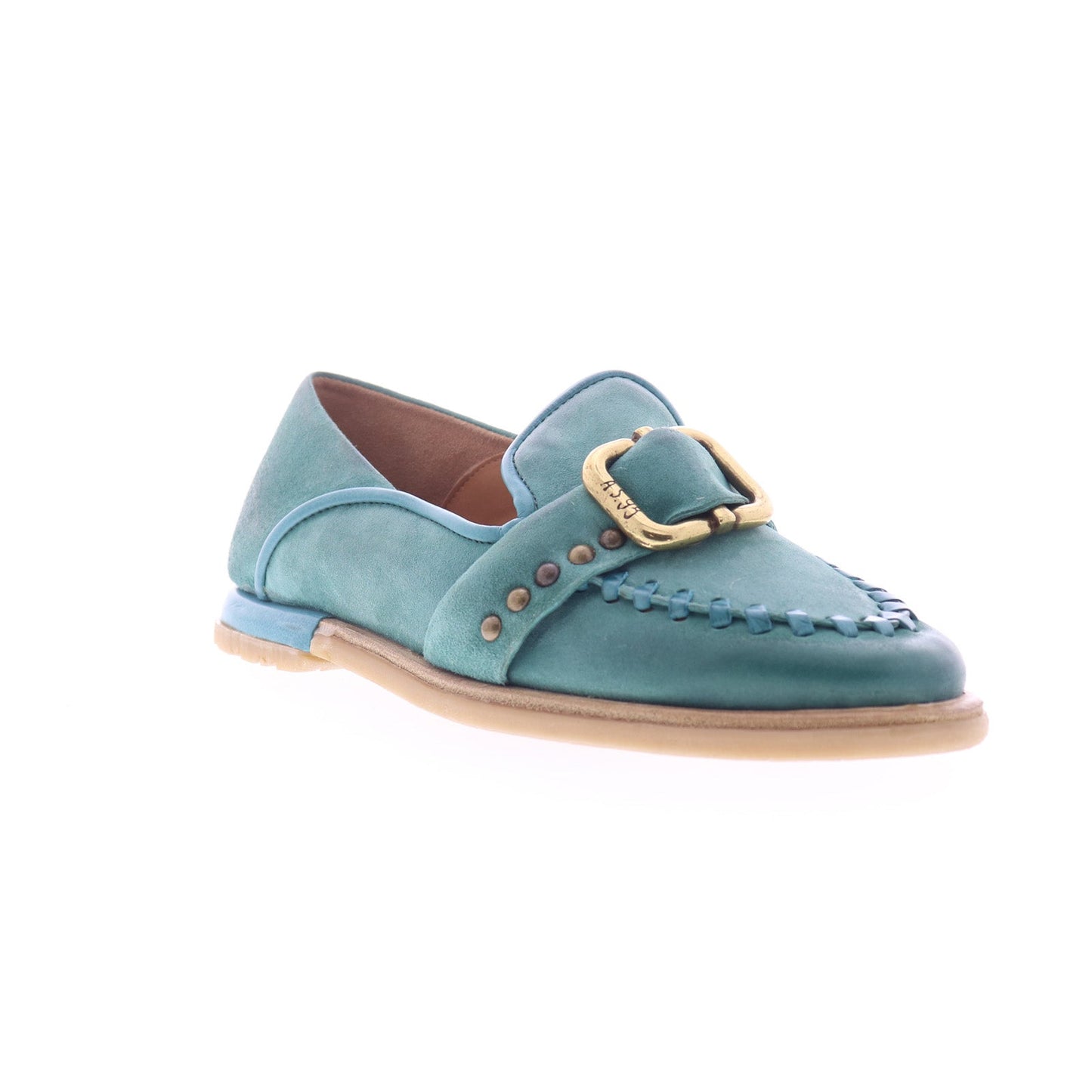 Tayte Womens Green Leather Hook & Loop Loafer Flats Shoes