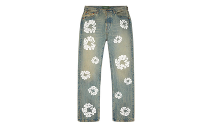 Straight Cotton Wreath Denim Pant Dirty Wash "Blue" DT600