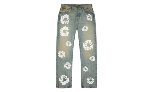 Straight Cotton Wreath Denim Pant Dirty Wash "Blue" DT600