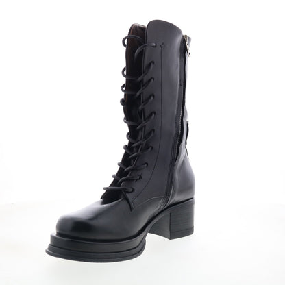 Caden Womens Black Leather Lace Up Casual Dress Boots