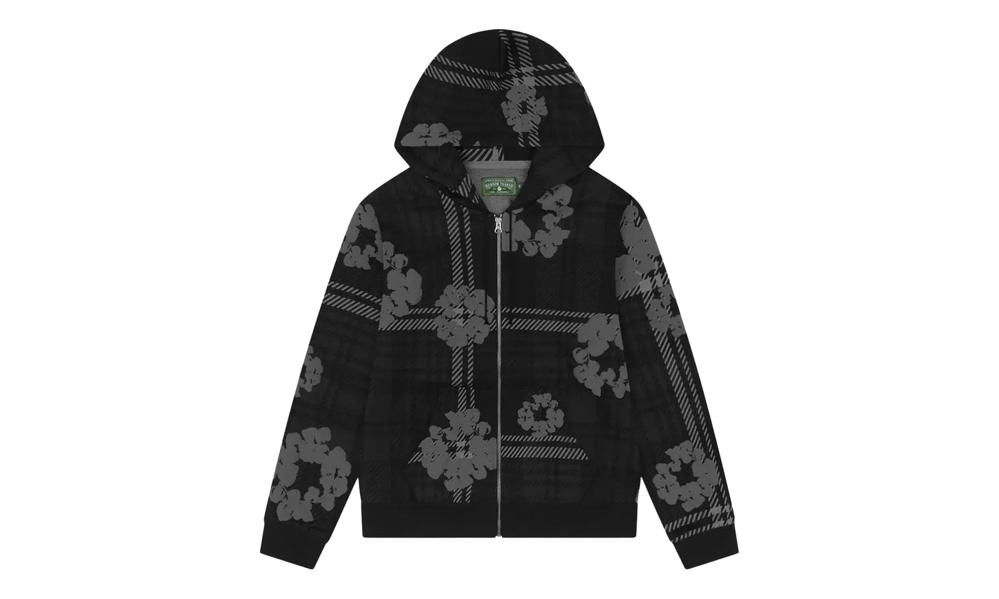 Plaid Cotton Wreath Zip Hoodie "Black" DT390