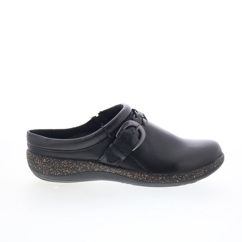 Aetrex Libby DM200 Womens Black Wide Leather Slip On Clogs Flats Shoes