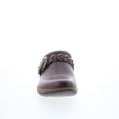 Aetrex Libby DM202W Womens Brown Leather Slip On Clog Flats Shoes