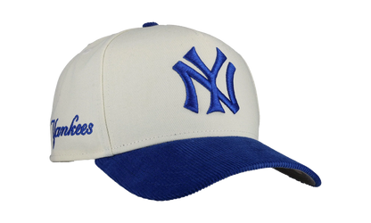 9FIFTY New York Yankees A Frame Snapback Hat "Off White / Royal - Corduroy Visor" NE335