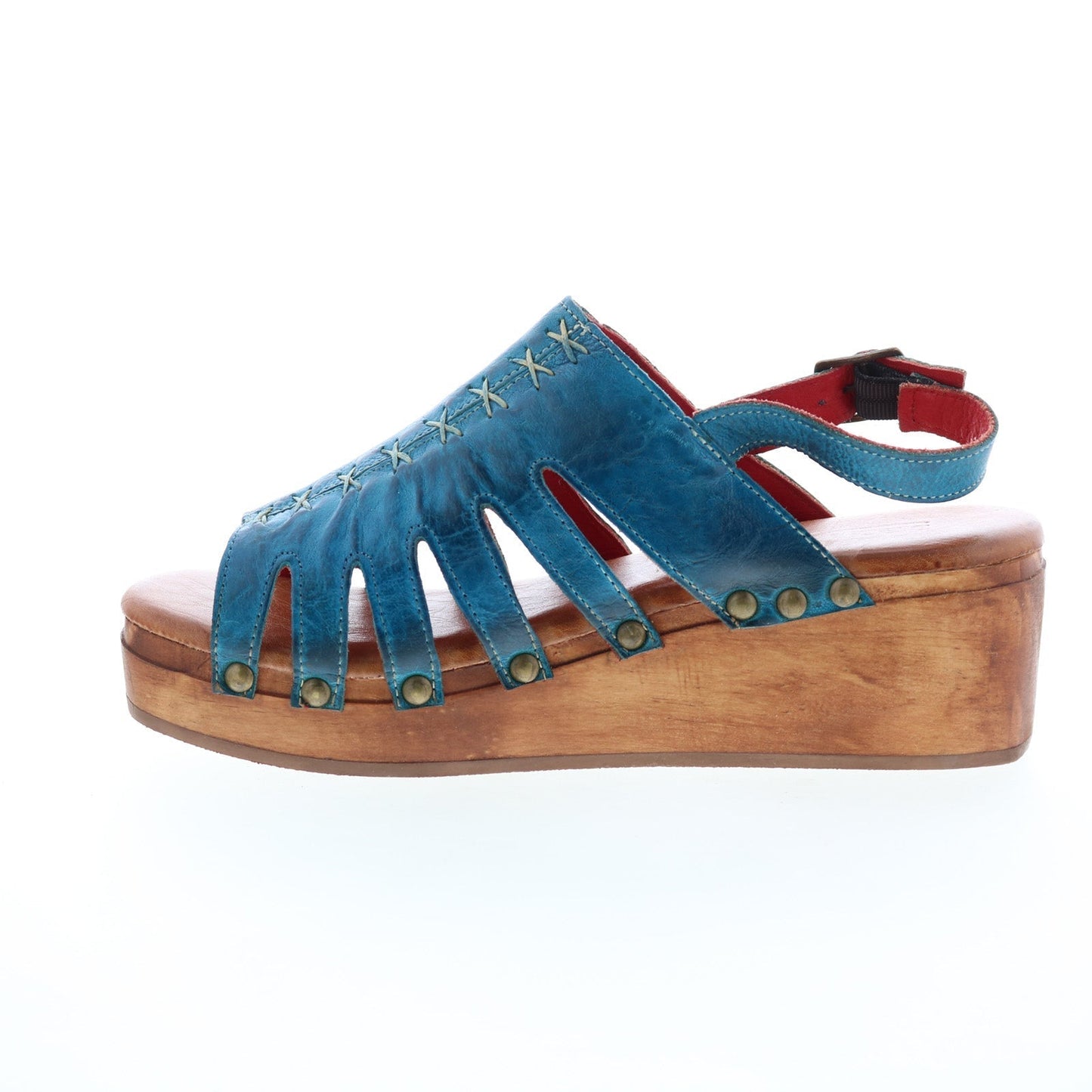 Bed Stu Robin F399045 Womens Blue Leather Hook & Loop Wedges Sandals Shoes