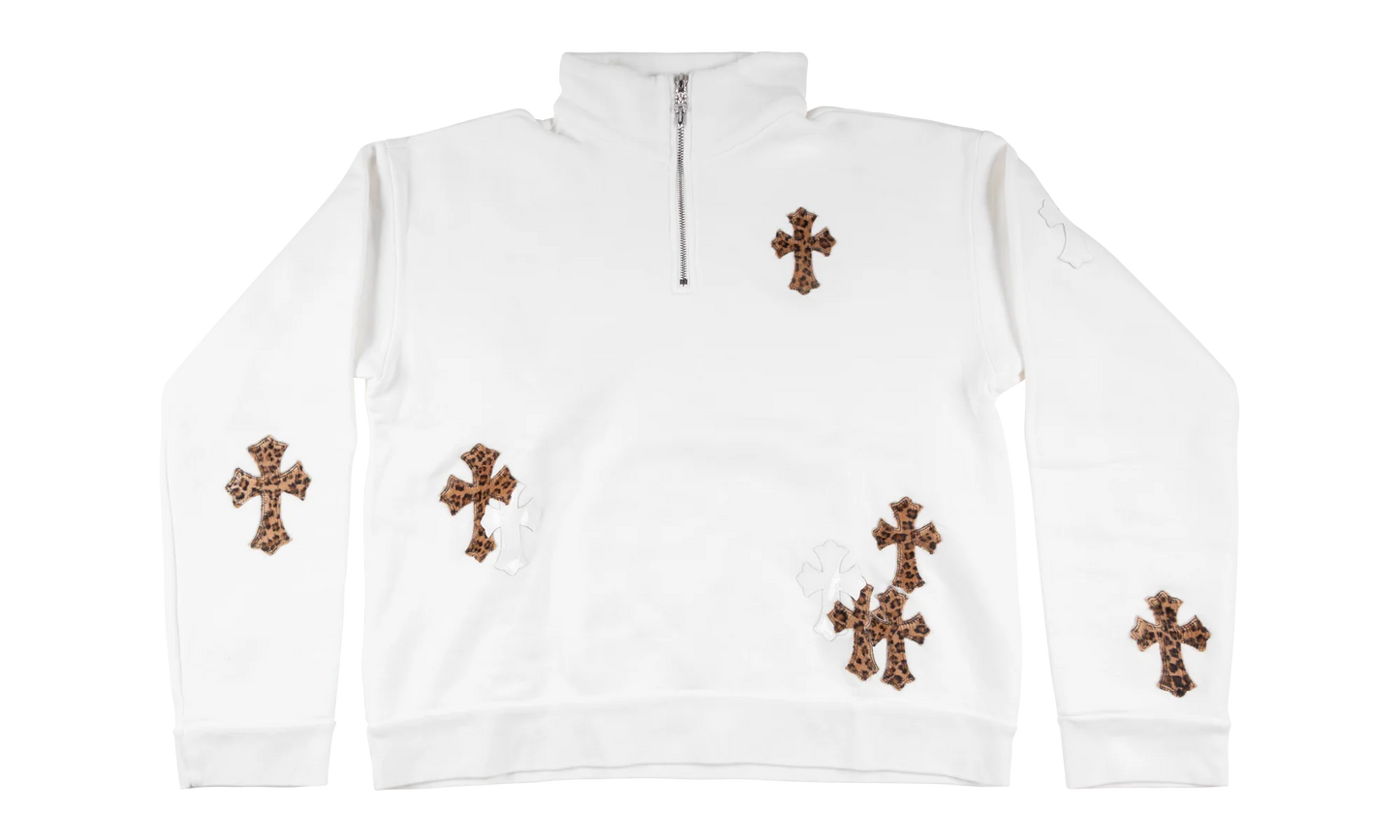 Cross Patch Quarter Zip Sweatshirt "White / Leopard" CHRM1079
