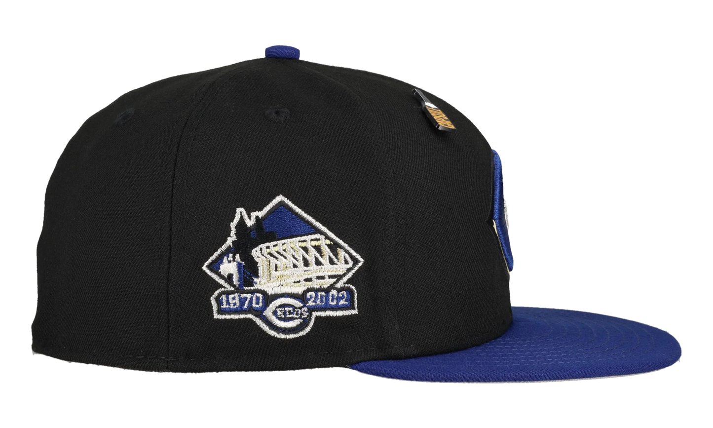 59FIFTY Cincinnati Reds New Years Collection Riverfront Stadium Patch Fitted Hat "Black / Grey" 123451293552