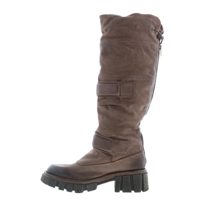 Halpert Womens Brown Leather Zipper Knee High Boots