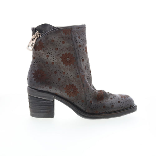 Jase Floral Womens Gray Leather Zipper Ankle & Booties Boots