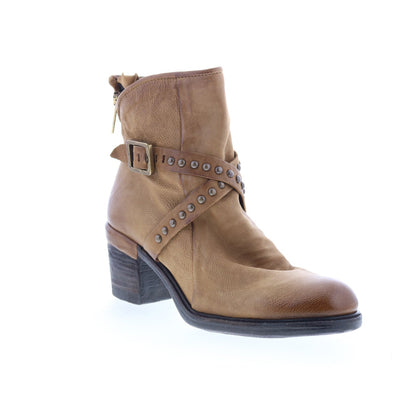 Jeffy Womens Brown Leather Zipper Ankle & Booties Boots