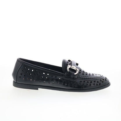 Jorge Womens Black Leather Slip On Loafer Flats Shoes